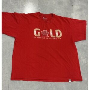 Nike Canada GOLD Olympic Champions 2010 Vancouver Hockey T-Shirt Red 2XL Vintage